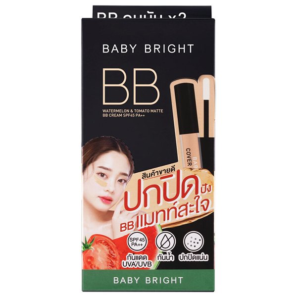 كريم بي بي مات بنكهة البطيخ والطماطم بمعامل حماية من الشمس SPF45 PA++ (7 جم) (مع كونسيلر تغطية مجاني 2 جم) بيبي برايت #21 بيج فاتح